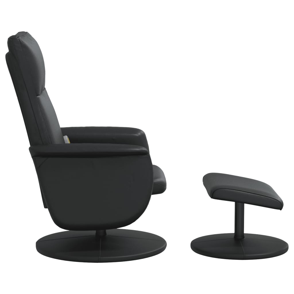Folding massage chair with stool, black, ecological leather