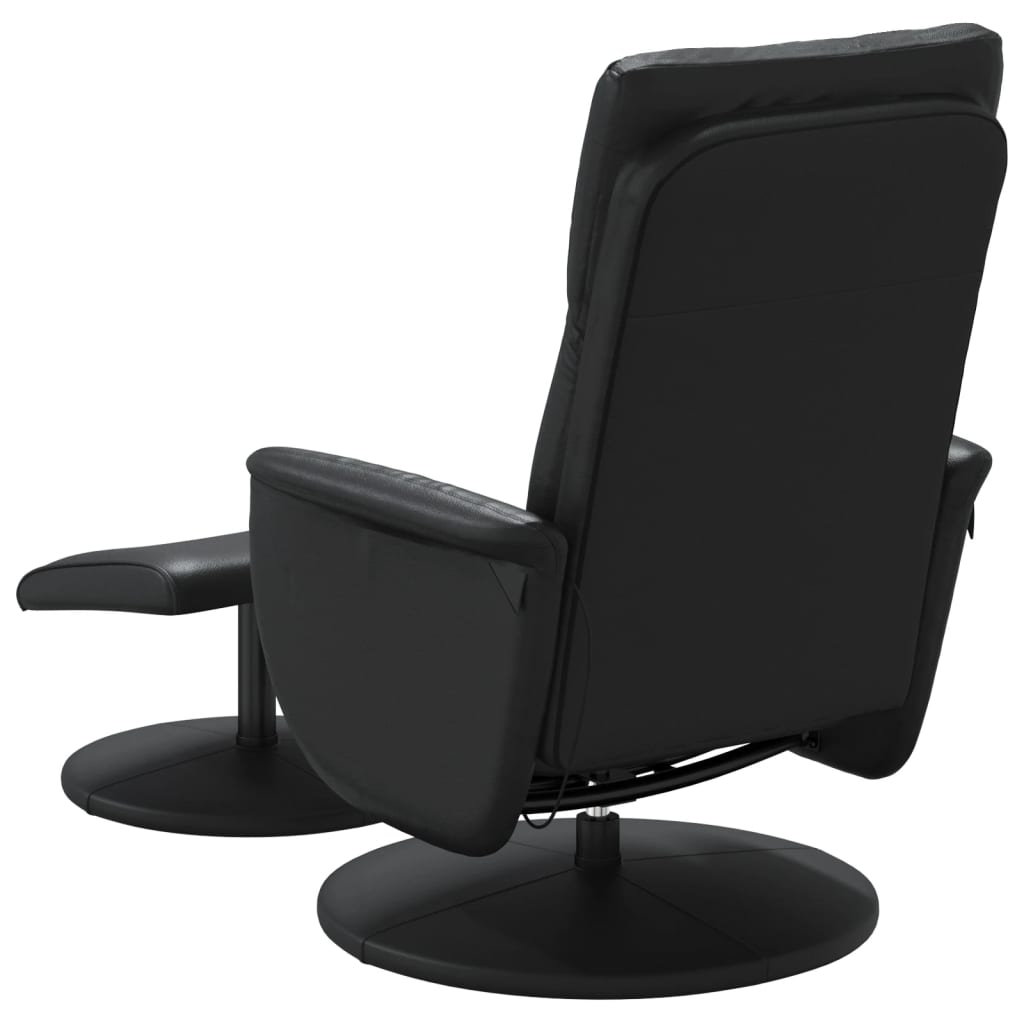Folding massage chair with stool, black, ecological leather