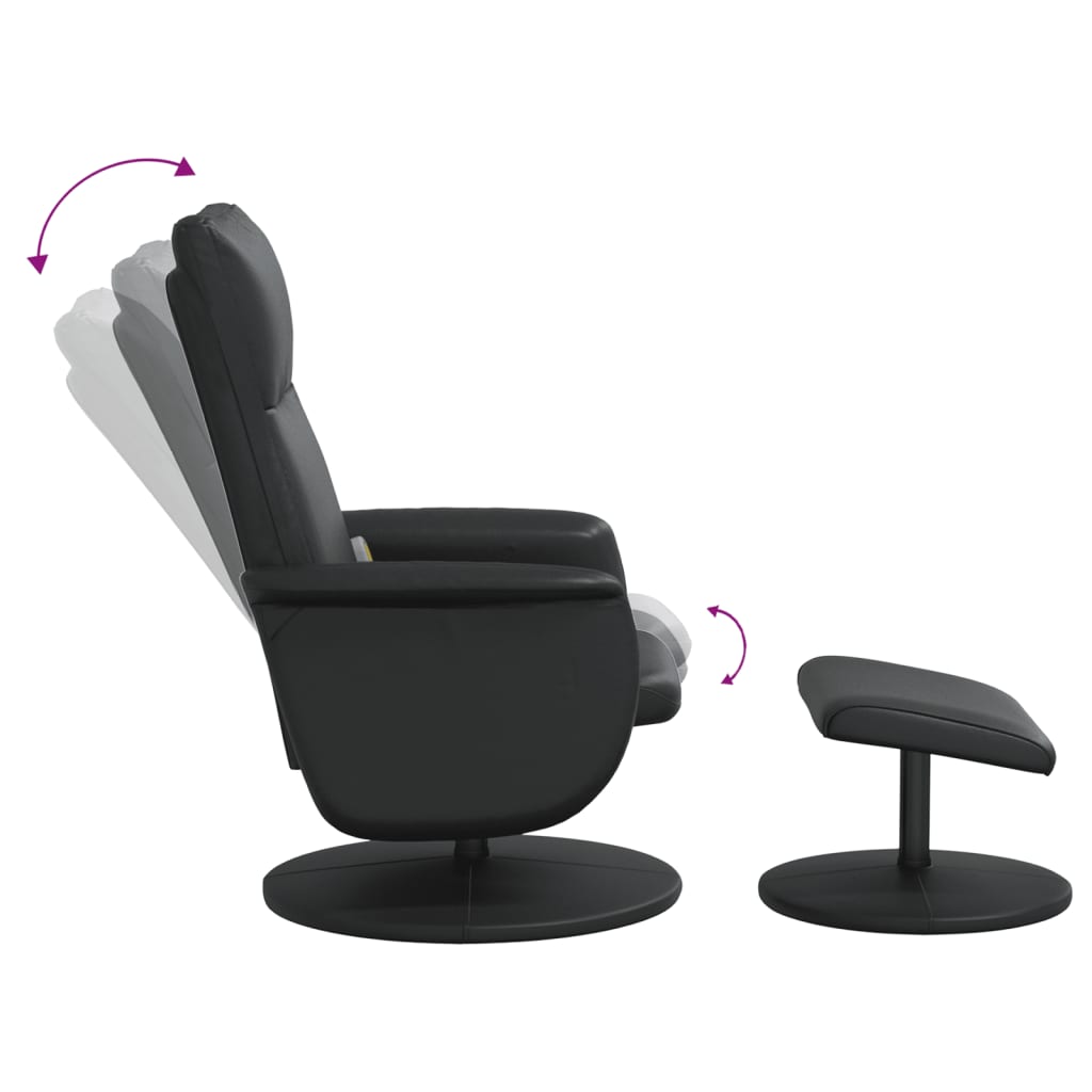 Folding massage chair with stool, black, ecological leather