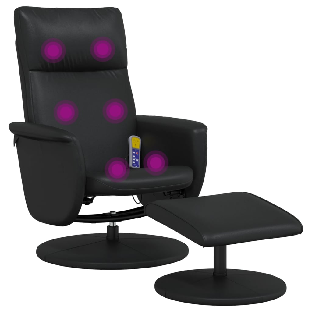 Folding massage chair with stool, black, ecological leather