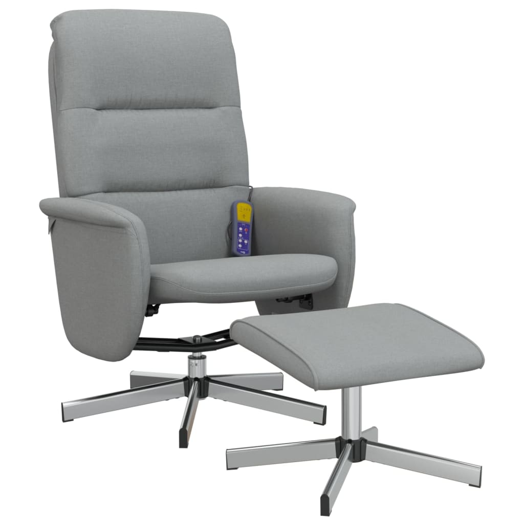 Folding massage armchair with stool, light gray, textile