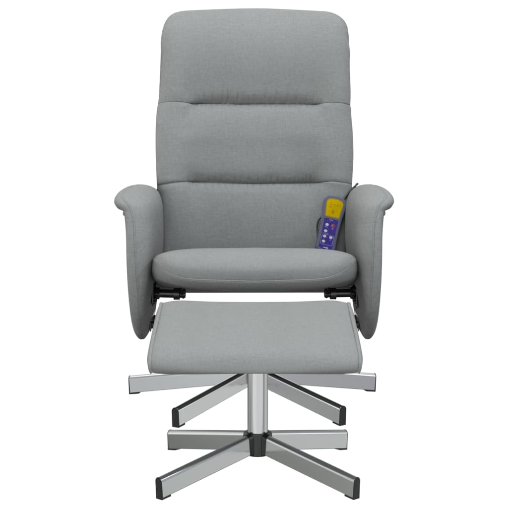 Folding massage armchair with stool, light gray, textile
