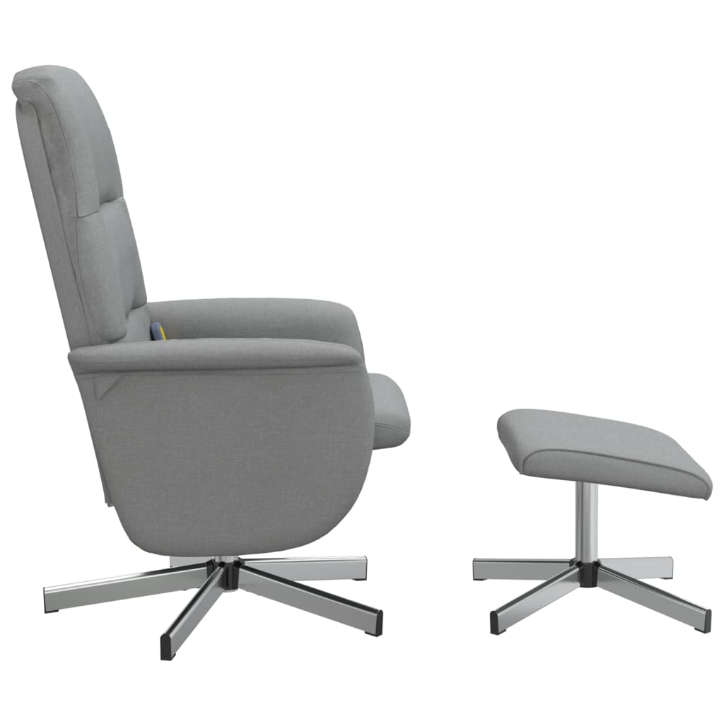 Folding massage armchair with stool, light gray, textile