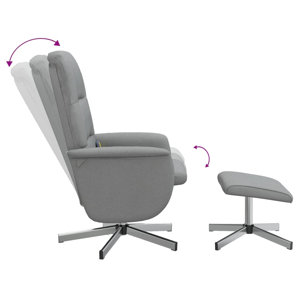 Folding massage armchair with stool, light gray, textile