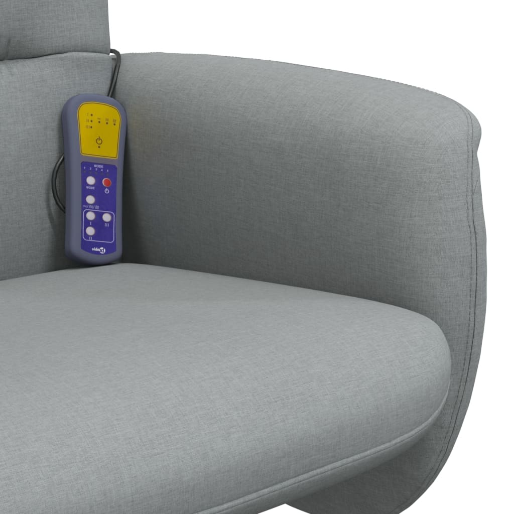Folding massage armchair with stool, light gray, textile