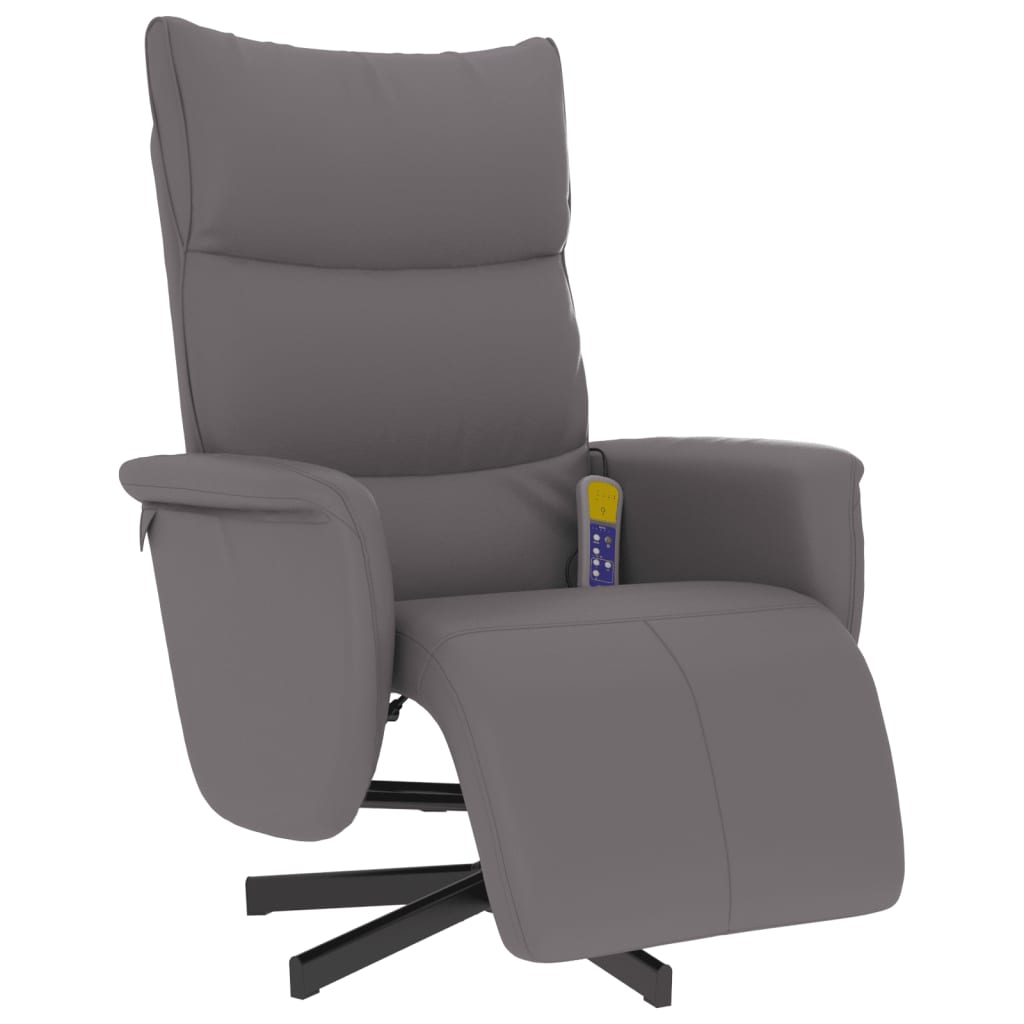 Folding massage chair with stool, gray, ecological leather