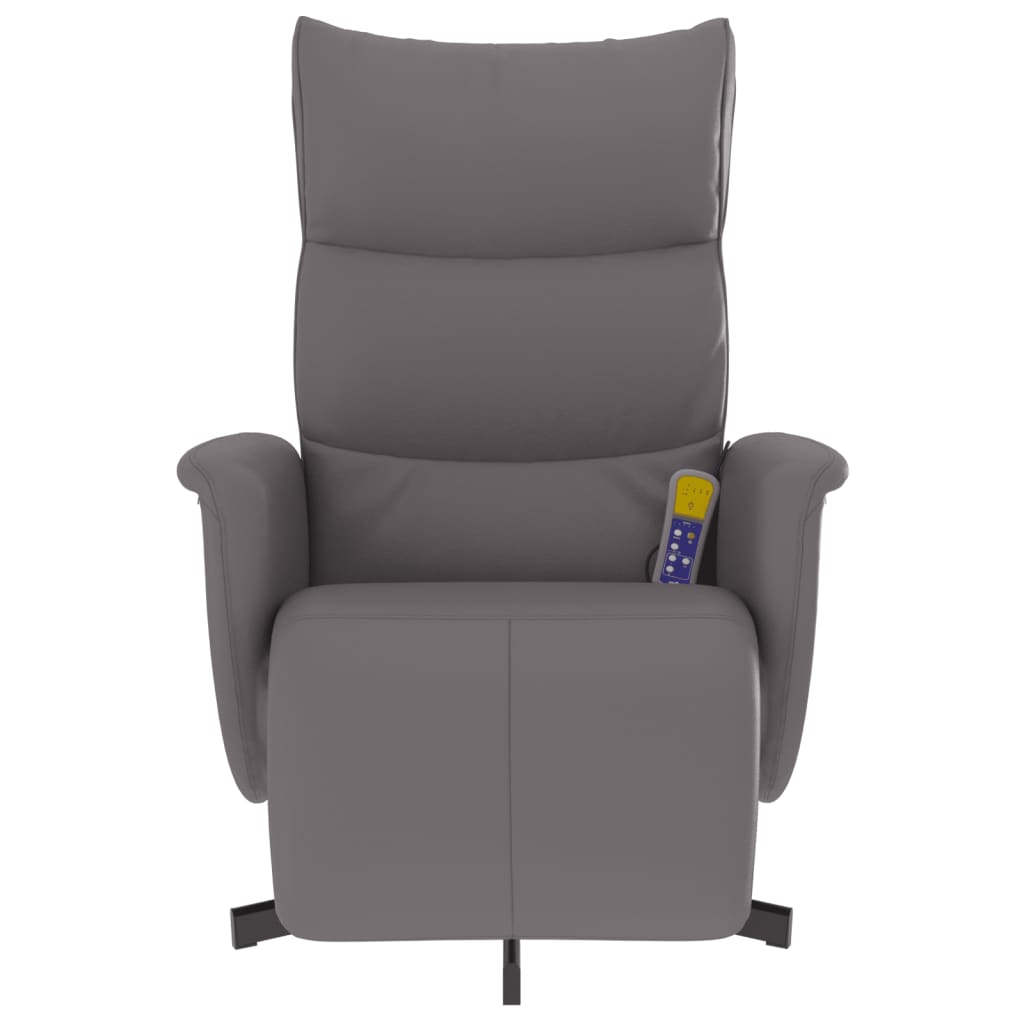 Folding massage chair with stool, gray, ecological leather