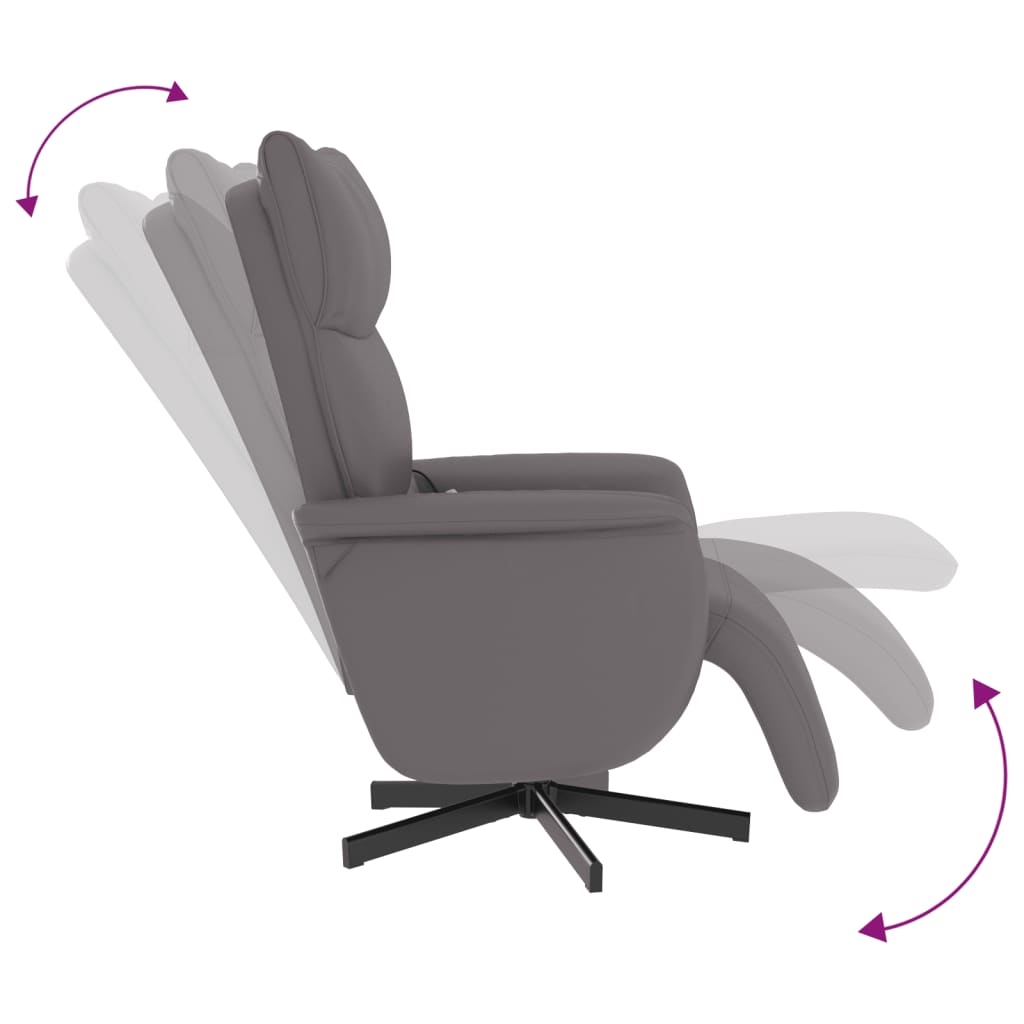Folding massage chair with stool, gray, ecological leather