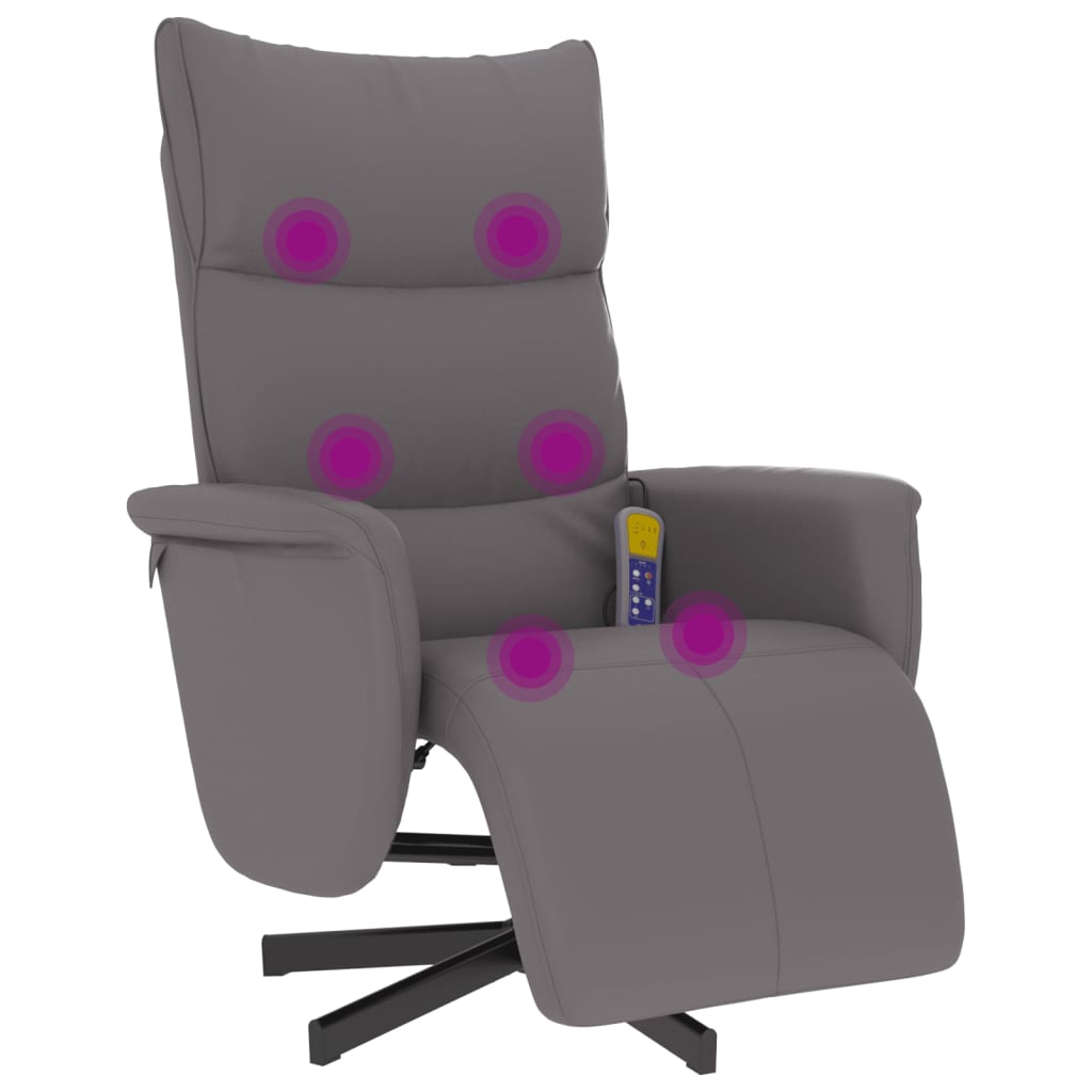 Folding massage chair with stool, gray, ecological leather
