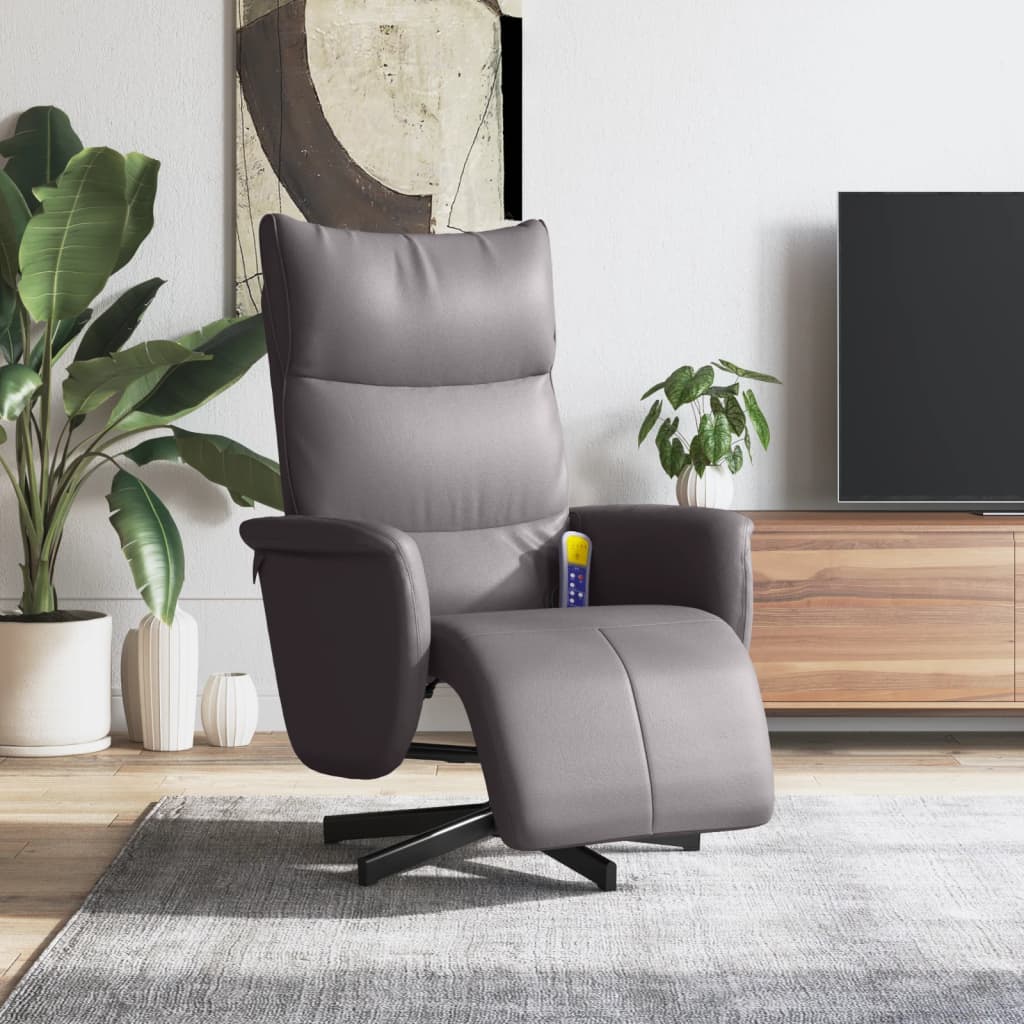 Folding massage chair with stool, gray, ecological leather