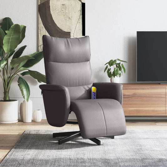 Folding massage chair with stool, gray, ecological leather