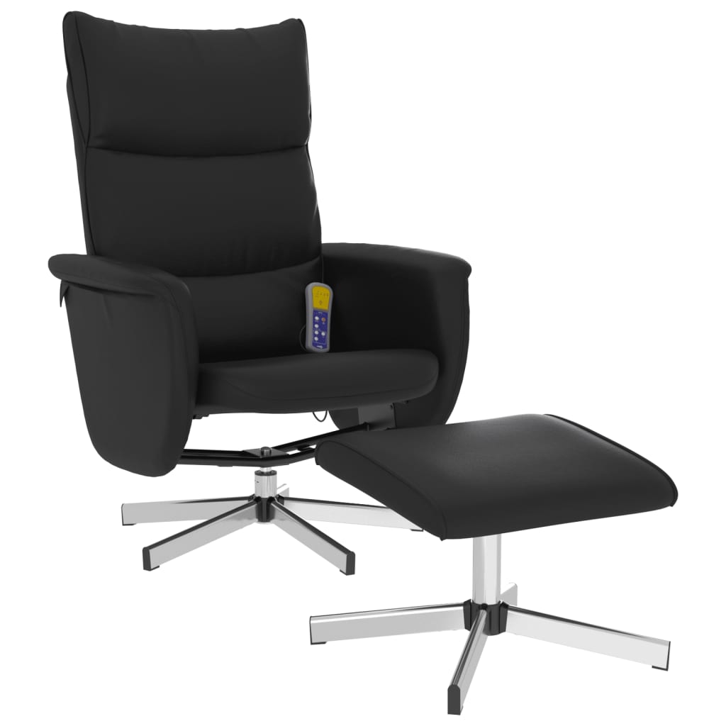 Folding massage chair with stool, black, ecological leather