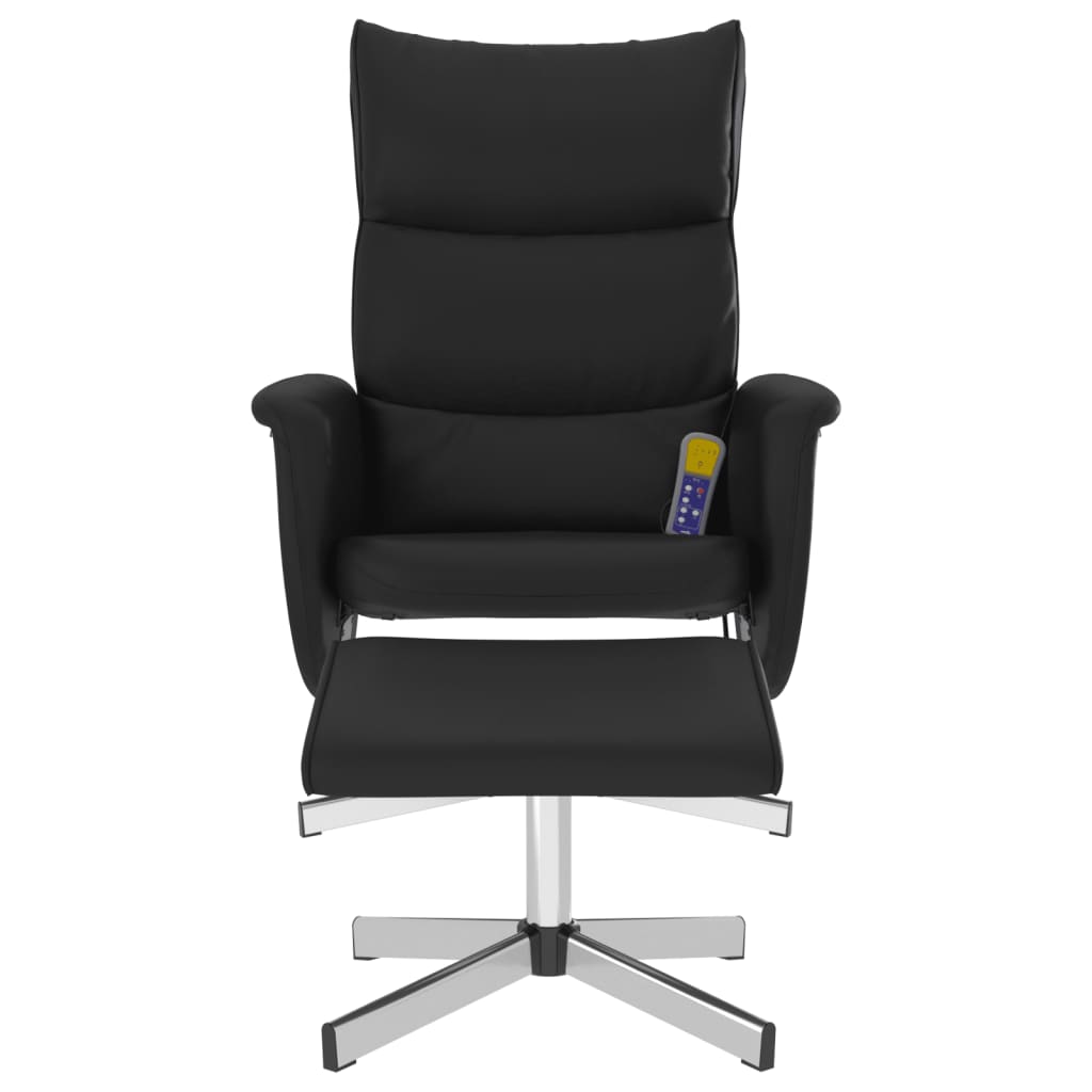 Folding massage chair with stool, black, ecological leather