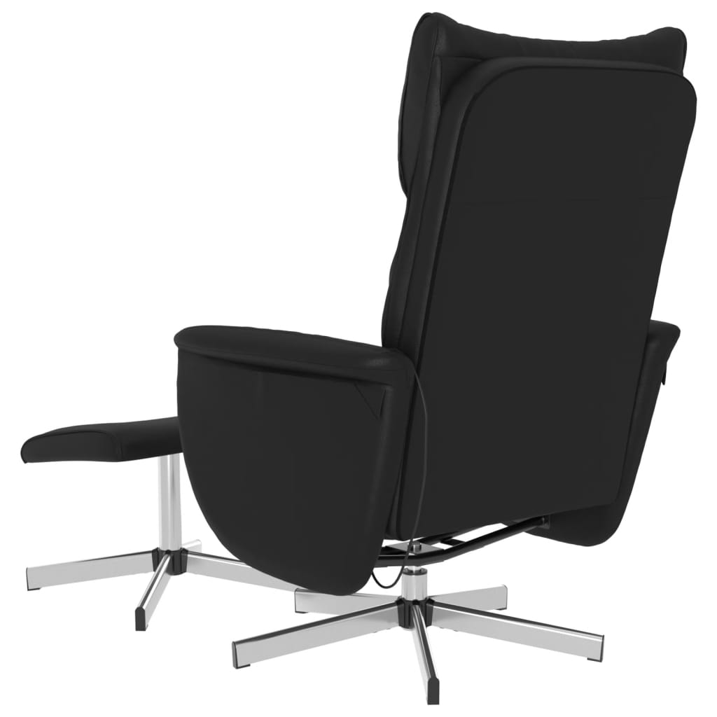 Folding massage chair with stool, black, ecological leather