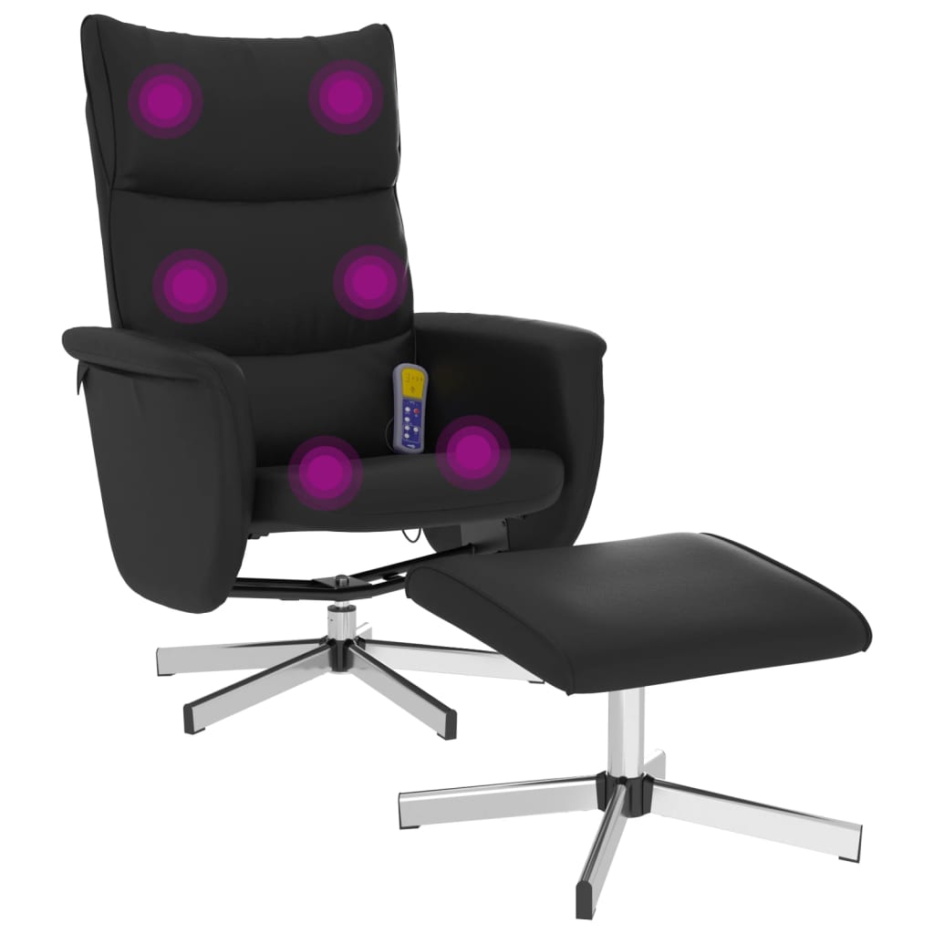 Folding massage chair with stool, black, ecological leather