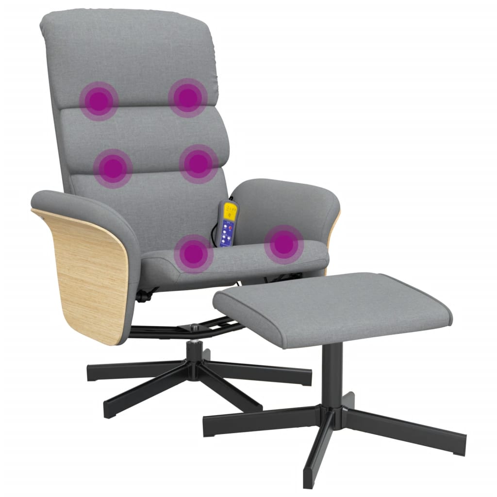 Fotoliu de masaj rabatabil cu taburet, gri deschis, textil