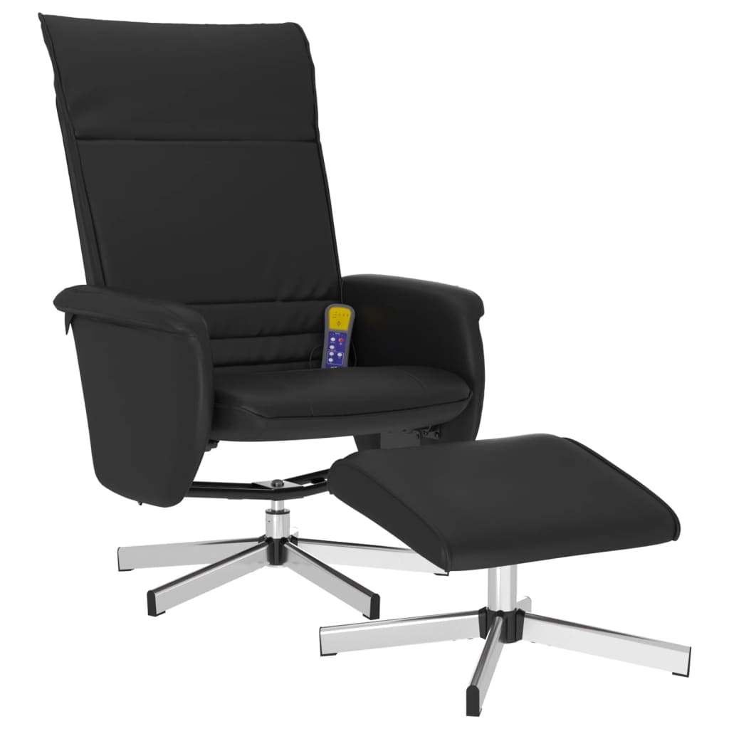 Folding massage chair with stool, black, ecological leather