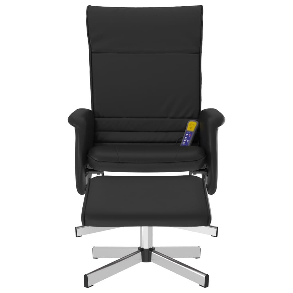 Folding massage chair with stool, black, ecological leather