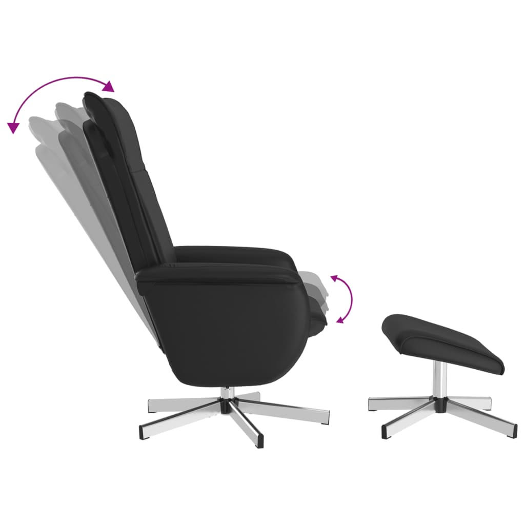 Folding massage chair with stool, black, ecological leather