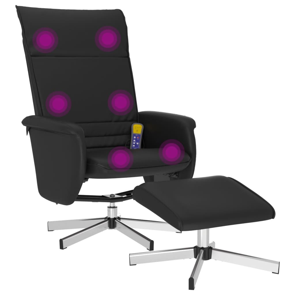 Folding massage chair with stool, black, ecological leather