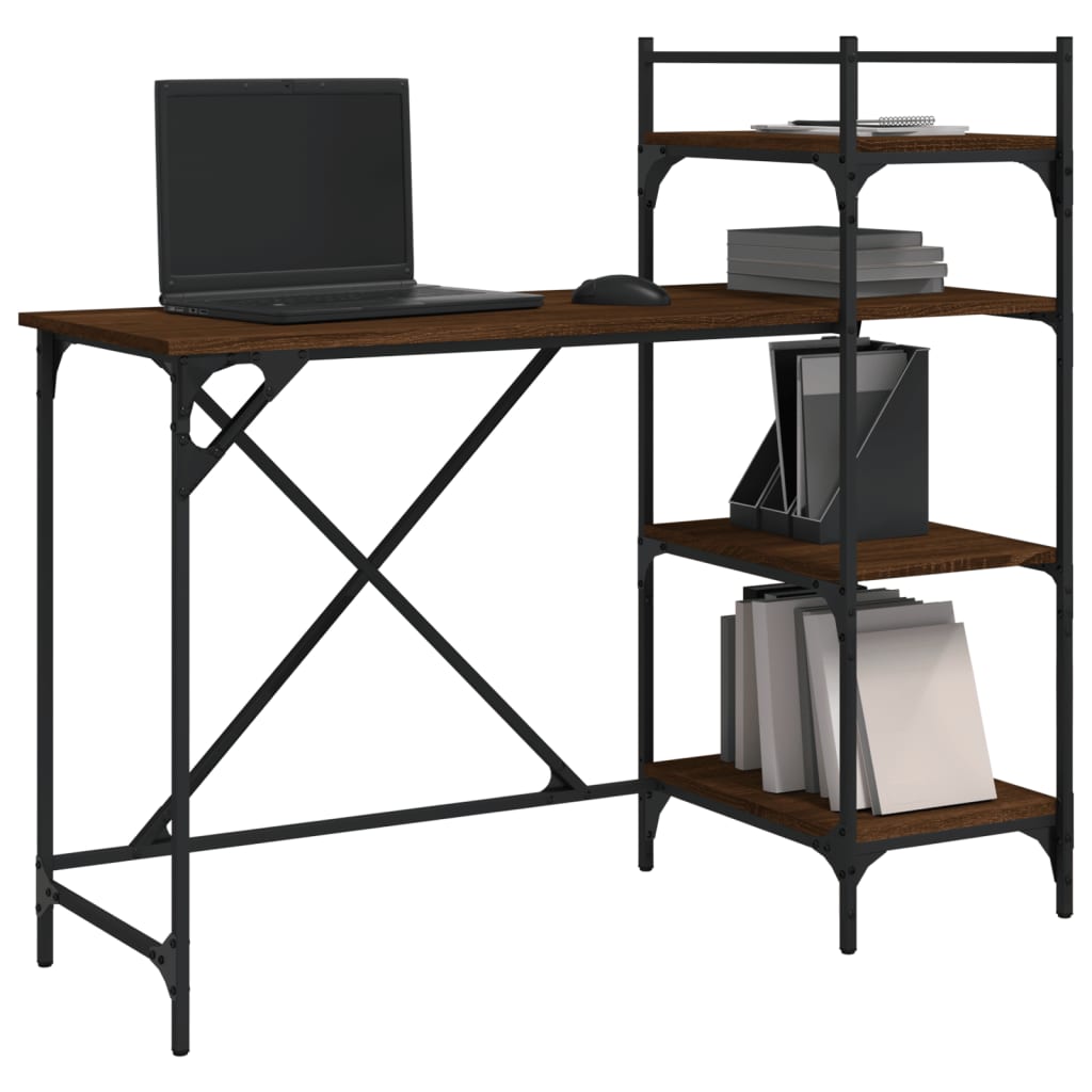 Computer desk with brown oak shelves 120x47x109 cm