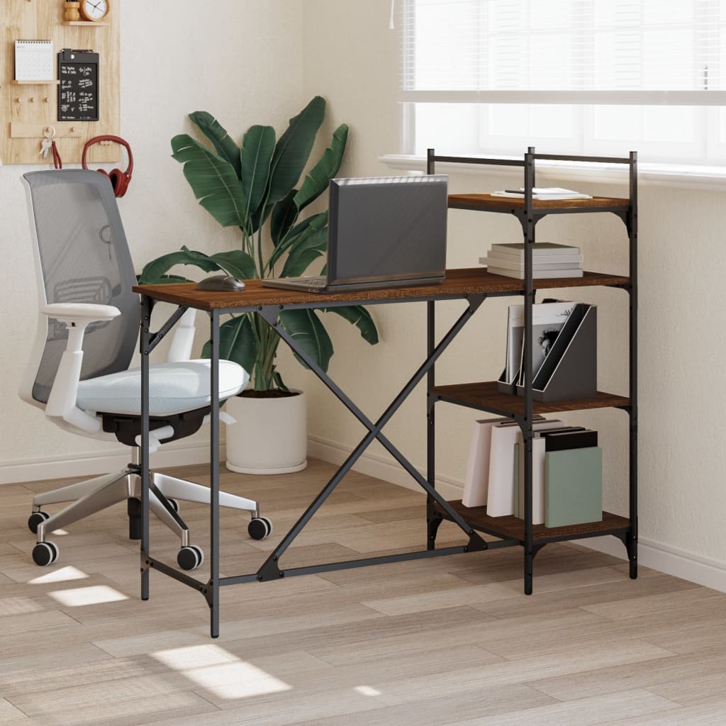 Computer desk with brown oak shelves 120x47x109 cm