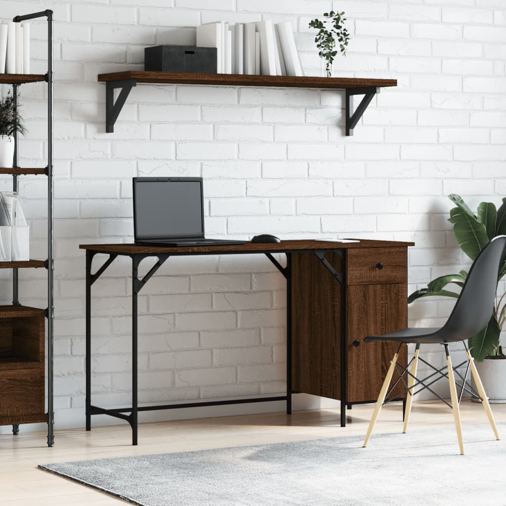 Computer desk, brown oak, 131x48x75 cm, processed wood