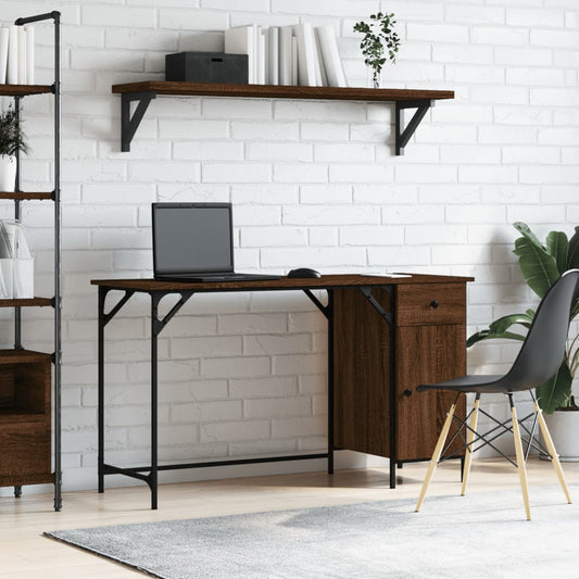 Computer desk, brown oak, 131x48x75 cm, processed wood
