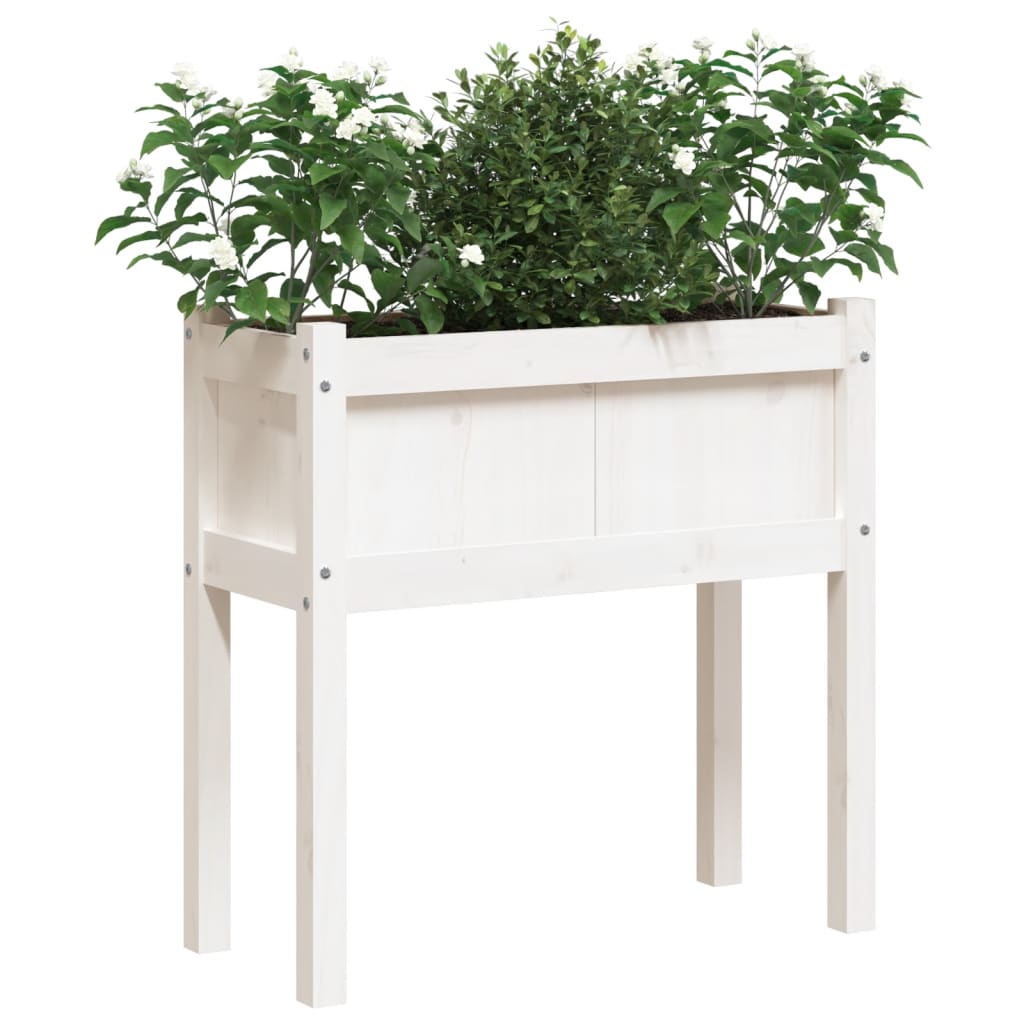Jardinier de grădină cu picioare, alb, 70x31x70 cm, lemn masiv