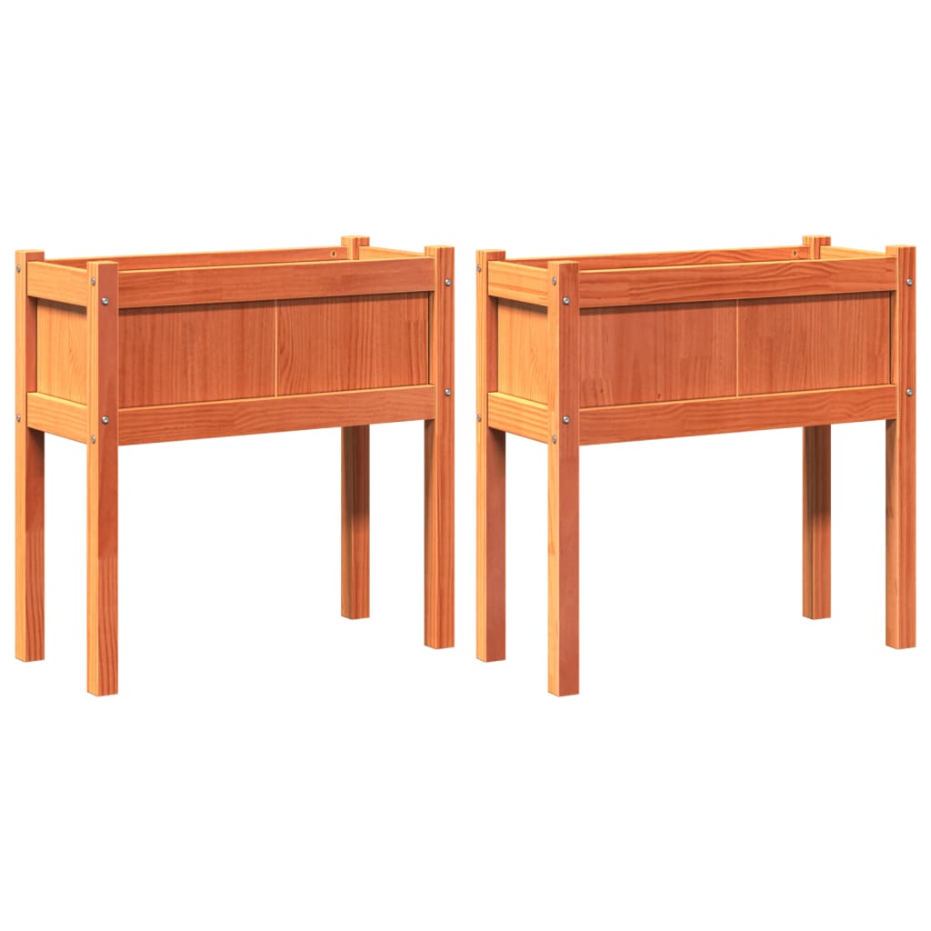 Jardiniere grădină cu picioare, 2 buc., maro ceruit, lemn pin