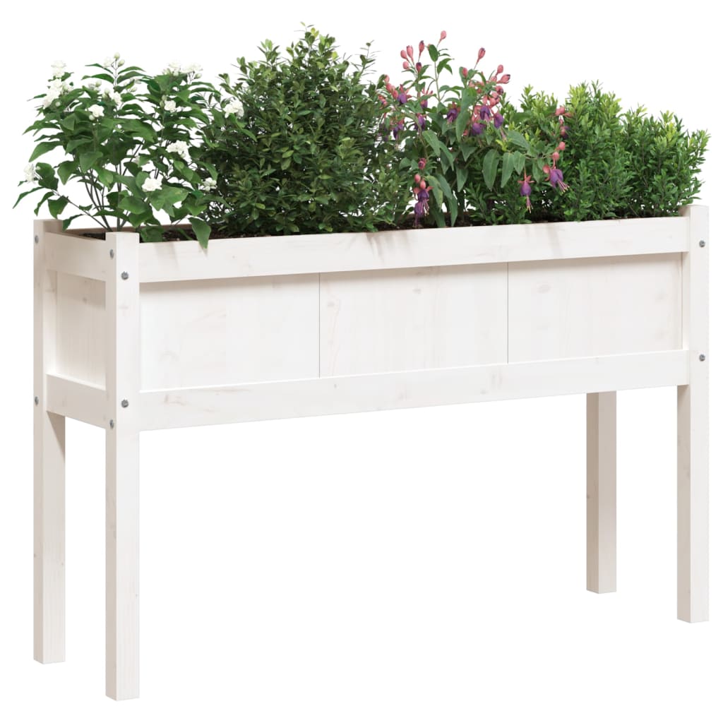 Jardinier de grădină cu picioare, alb, 110x31x70 cm, lemn masiv