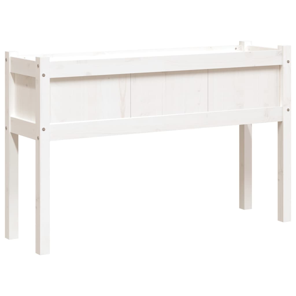 Jardinier de grădină cu picioare, alb, 110x31x70 cm, lemn masiv