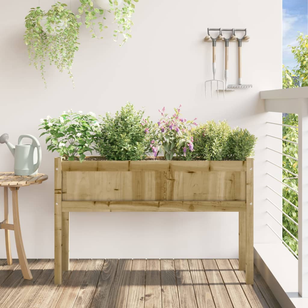 Jardinier de grădină cu picioare, 110x31x70 cm, lemn pin tratat