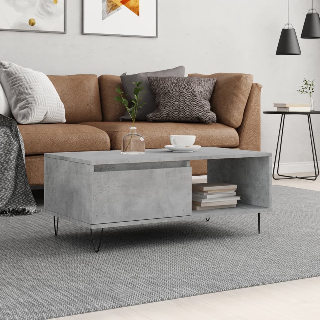 Coffee table, concrete grey, 90x50x36.5 cm, composite wood