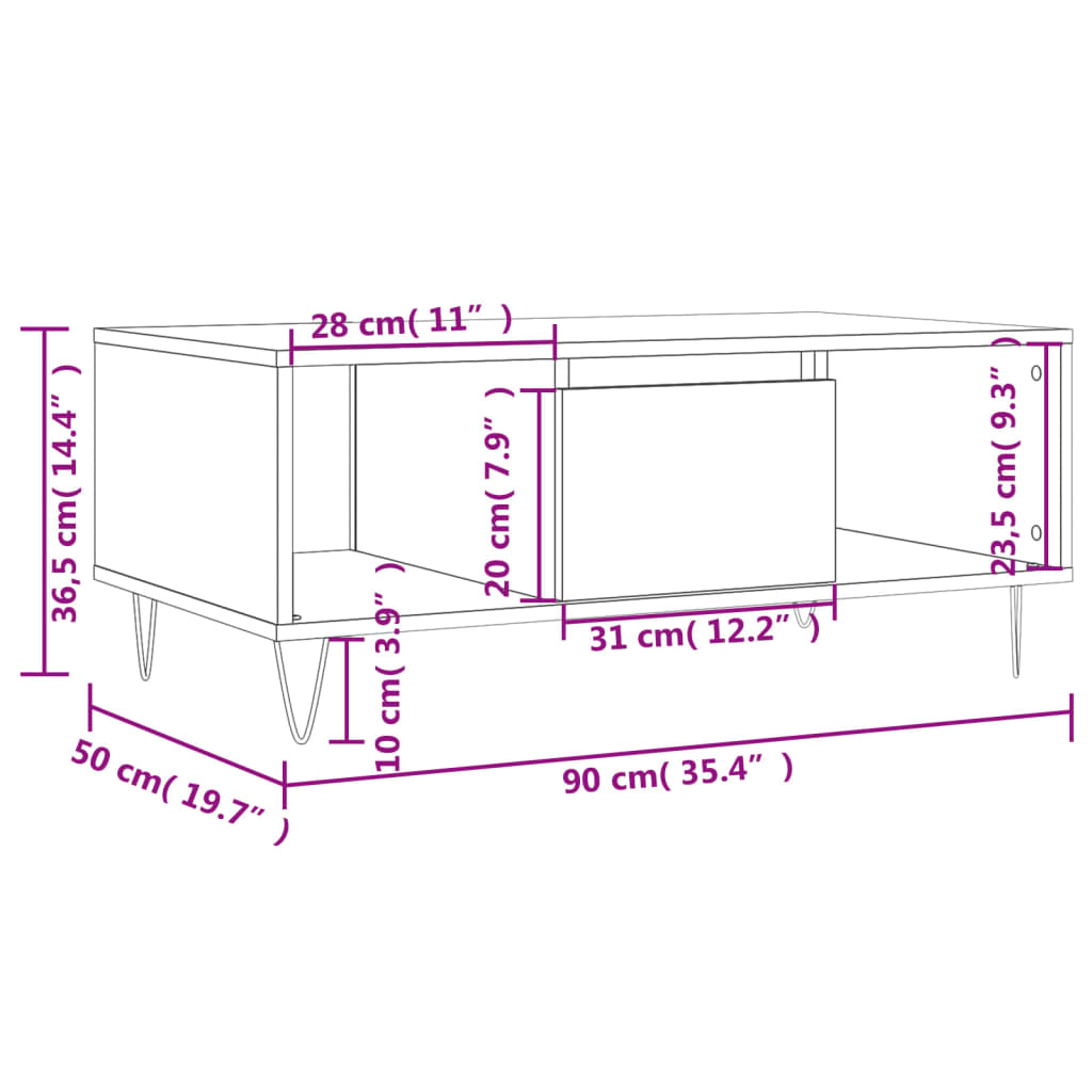 Coffee table, white, 90x50x36.5 cm, processed wood