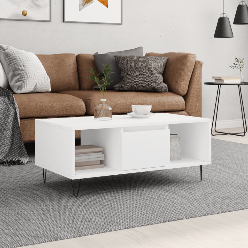 Coffee table, white, 90x50x36.5 cm, processed wood