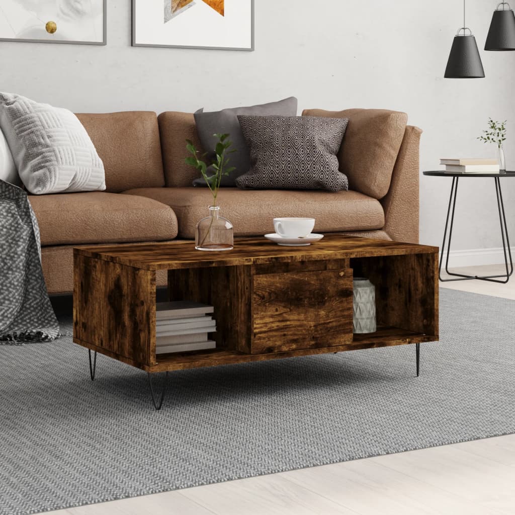 Coffee table, smoked oak, 90x50x36.5 cm, processed wood
