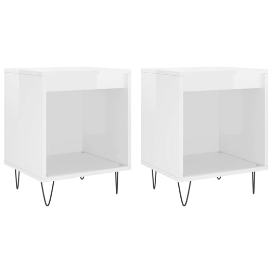 Bedside tables, 2 pcs., extra-glossy white, 40x35x50 cm, composite wood