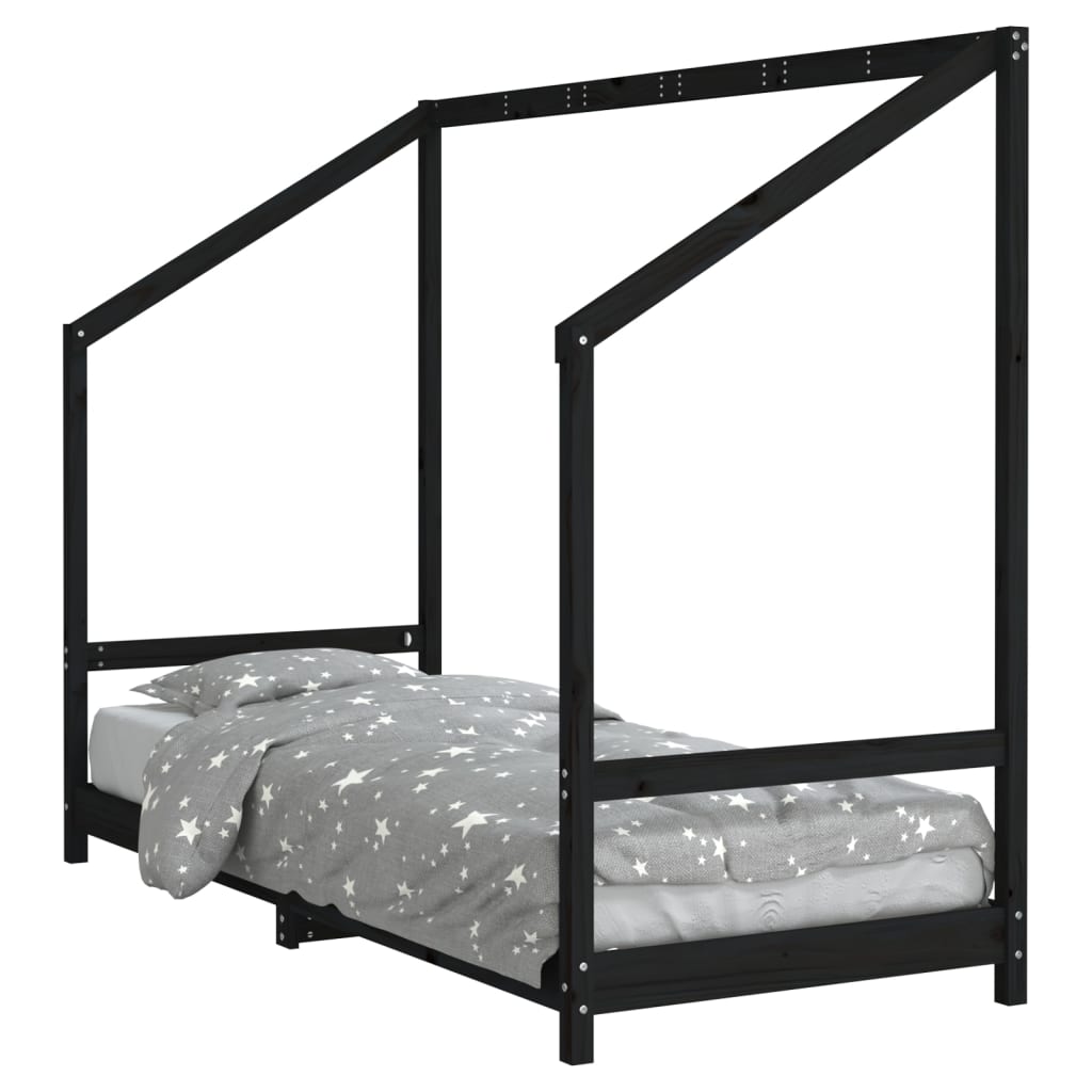 Bed frame for children, black, 80x200 cm, solid pine wood