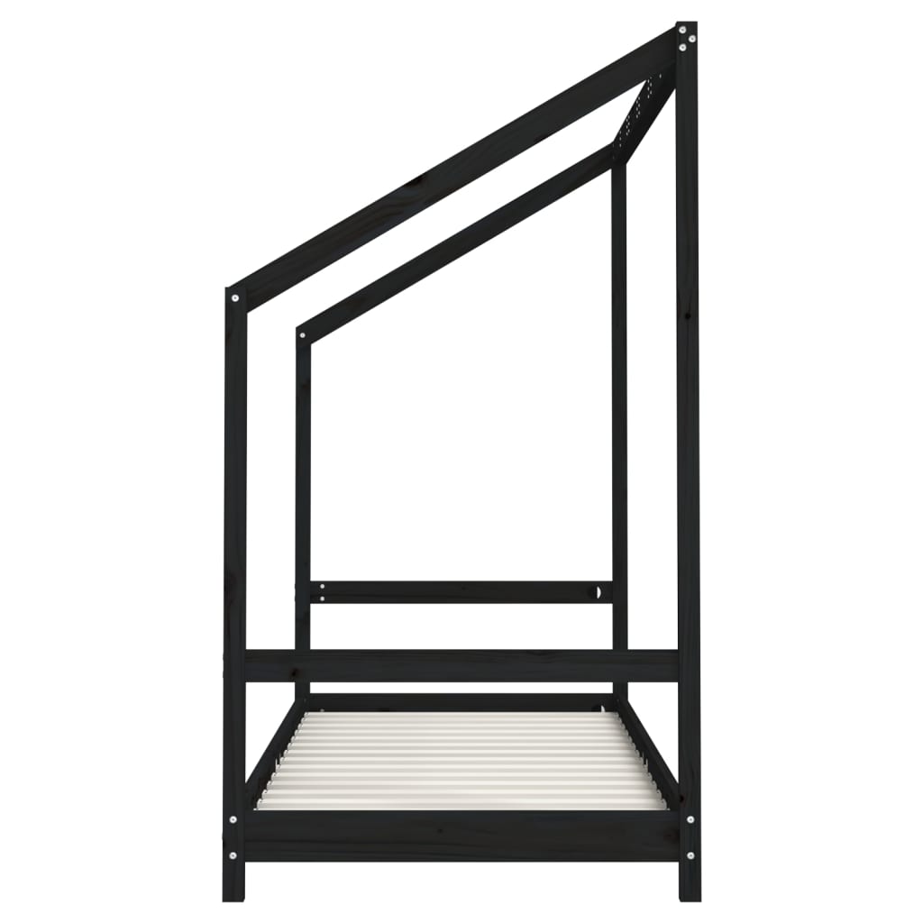 Bed frame for children, black, 80x200 cm, solid pine wood