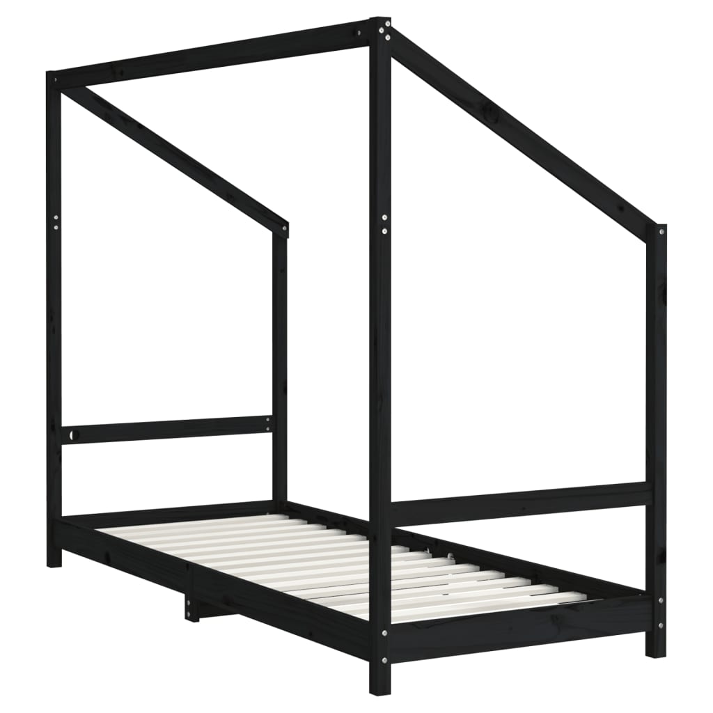 Bed frame for children, black, 80x200 cm, solid pine wood