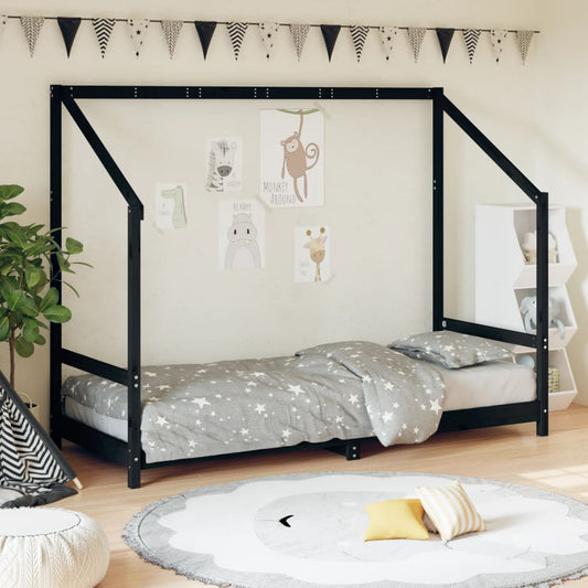 Bed frame for children, black, 80x200 cm, solid pine wood