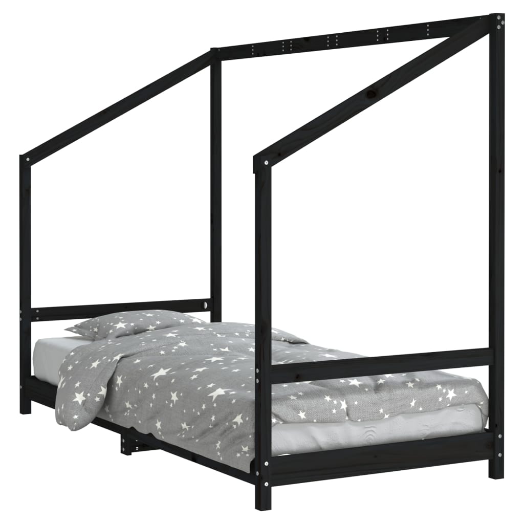 Bed frame for children, black, 90x200 cm, solid pine wood