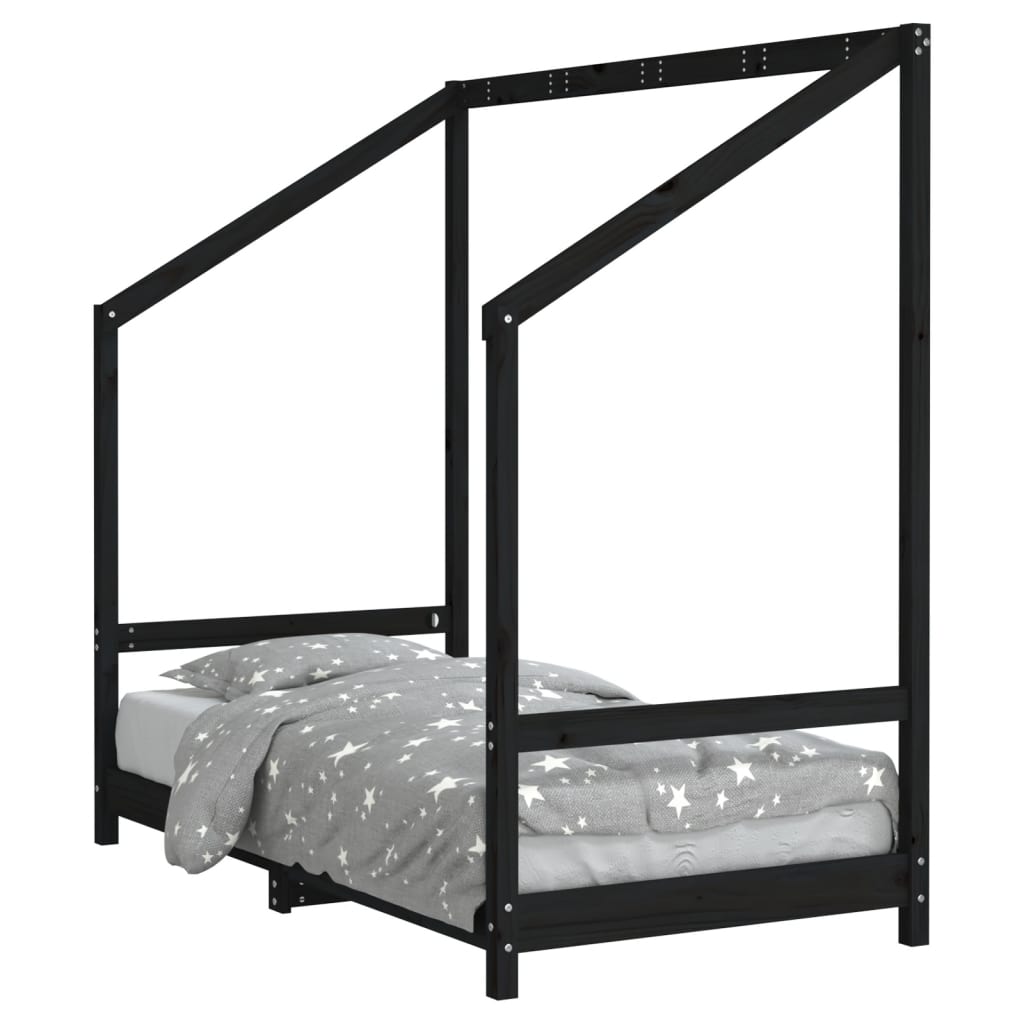 Bed frame for children, black, 80x160 cm, solid pine wood