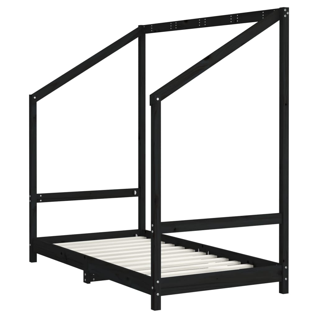 Bed frame for children, black, 80x160 cm, solid pine wood