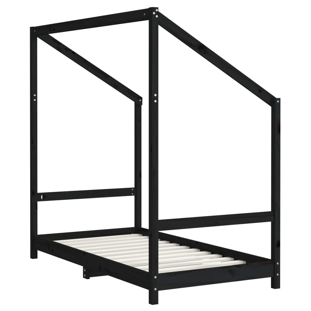 Bed frame for children, black, 80x160 cm, solid pine wood