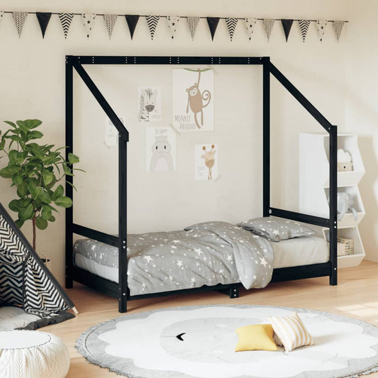Bed frame for children, black, 80x160 cm, solid pine wood