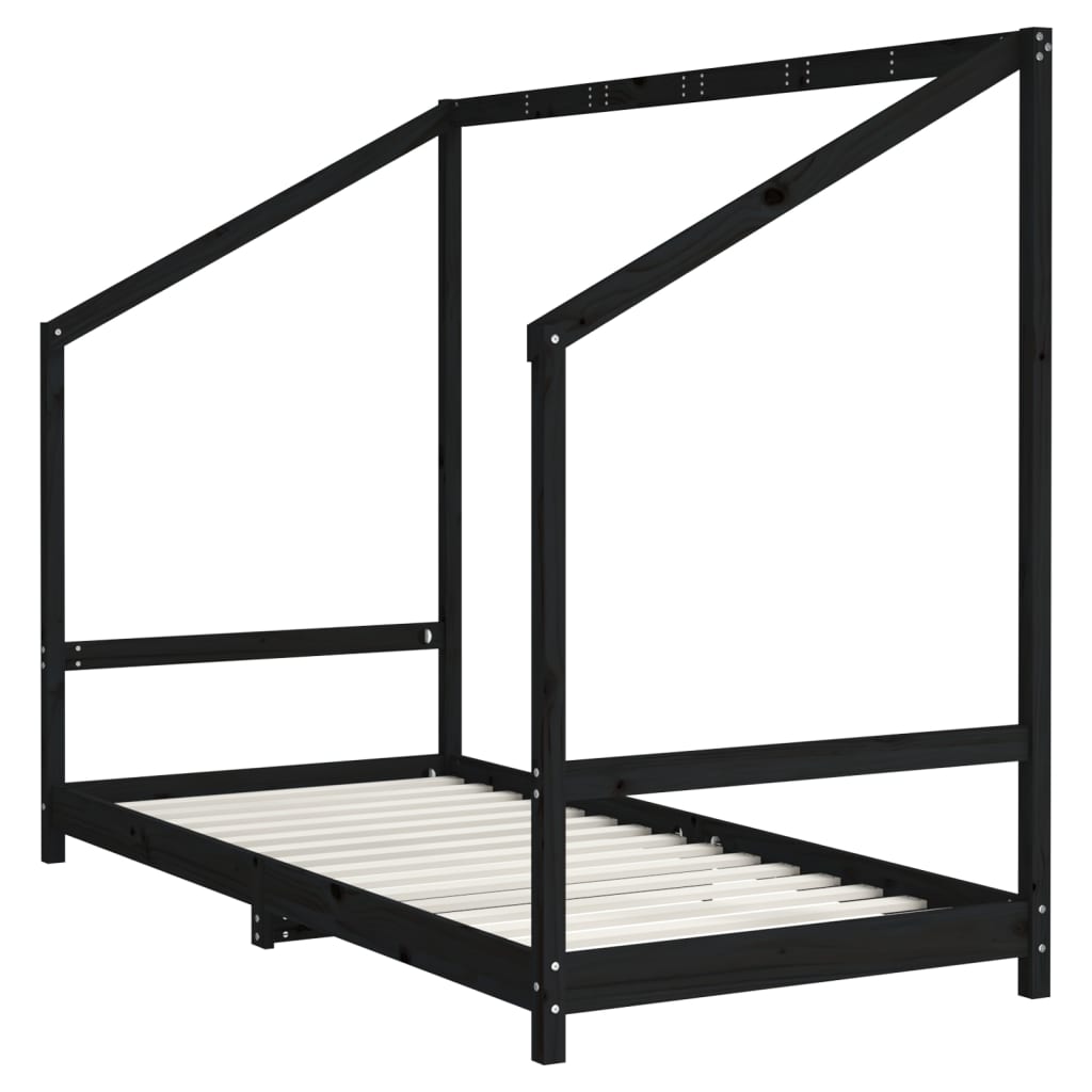 Bed frame for children, black, 90x190 cm, solid pine wood