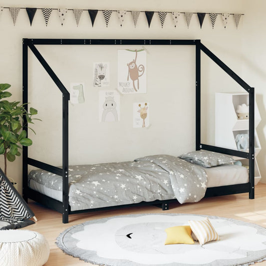 Bed frame for children, black, 90x190 cm, solid pine wood
