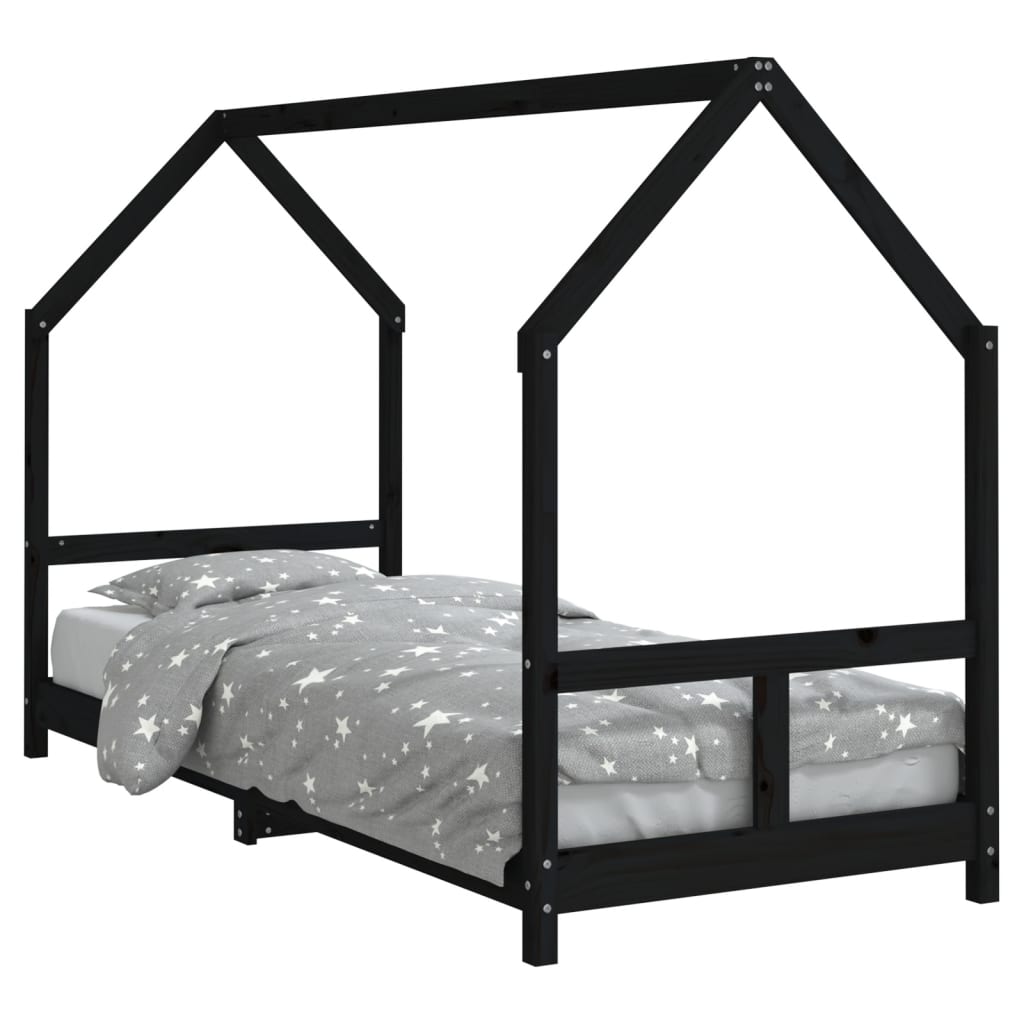 Bed frame for children, black, 80x200 cm, solid pine wood